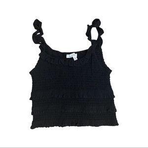 Shirred Black Ruffle Top